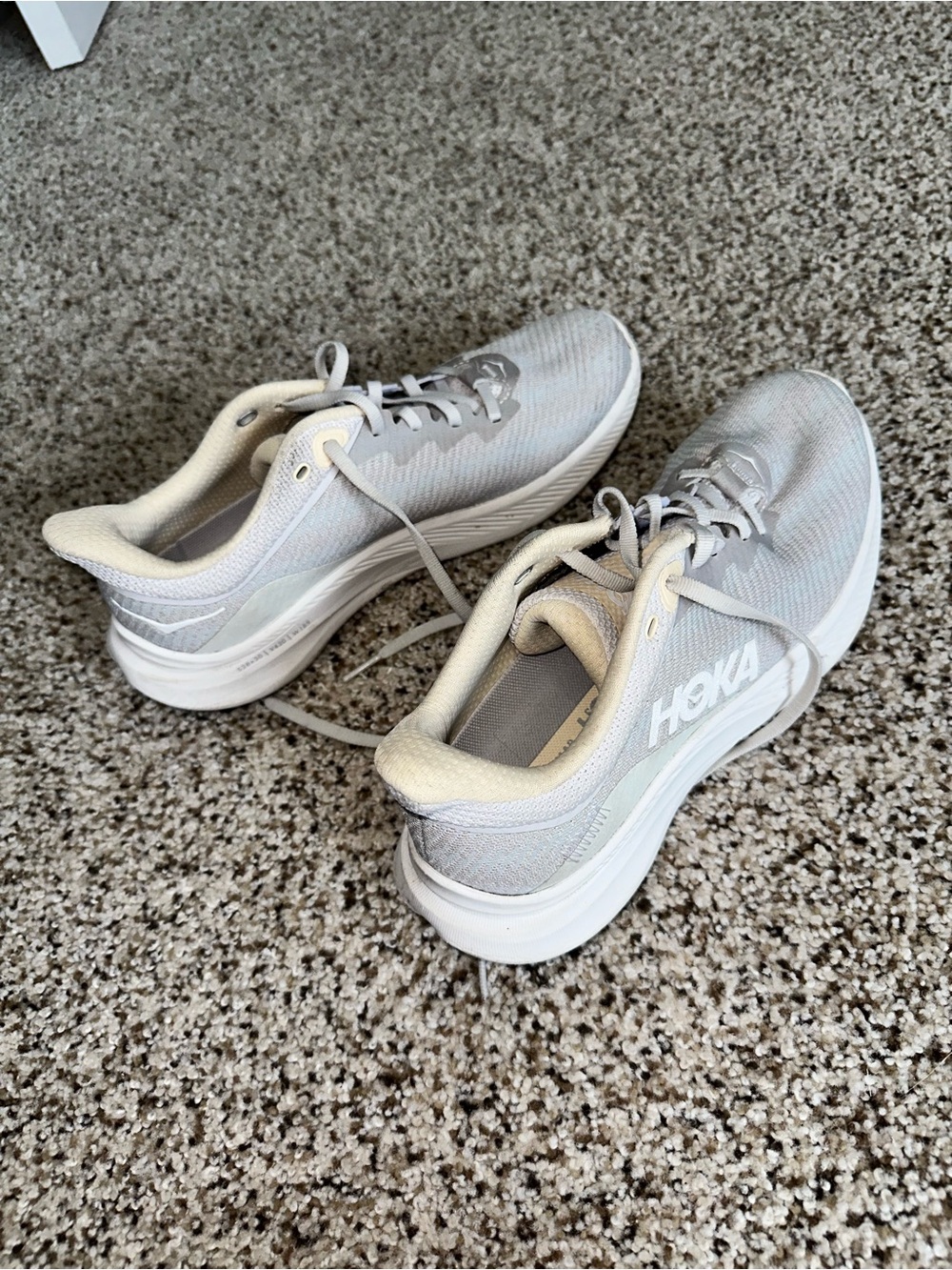 Hoka One One Women's Light Gray and White Running Shoes size 9